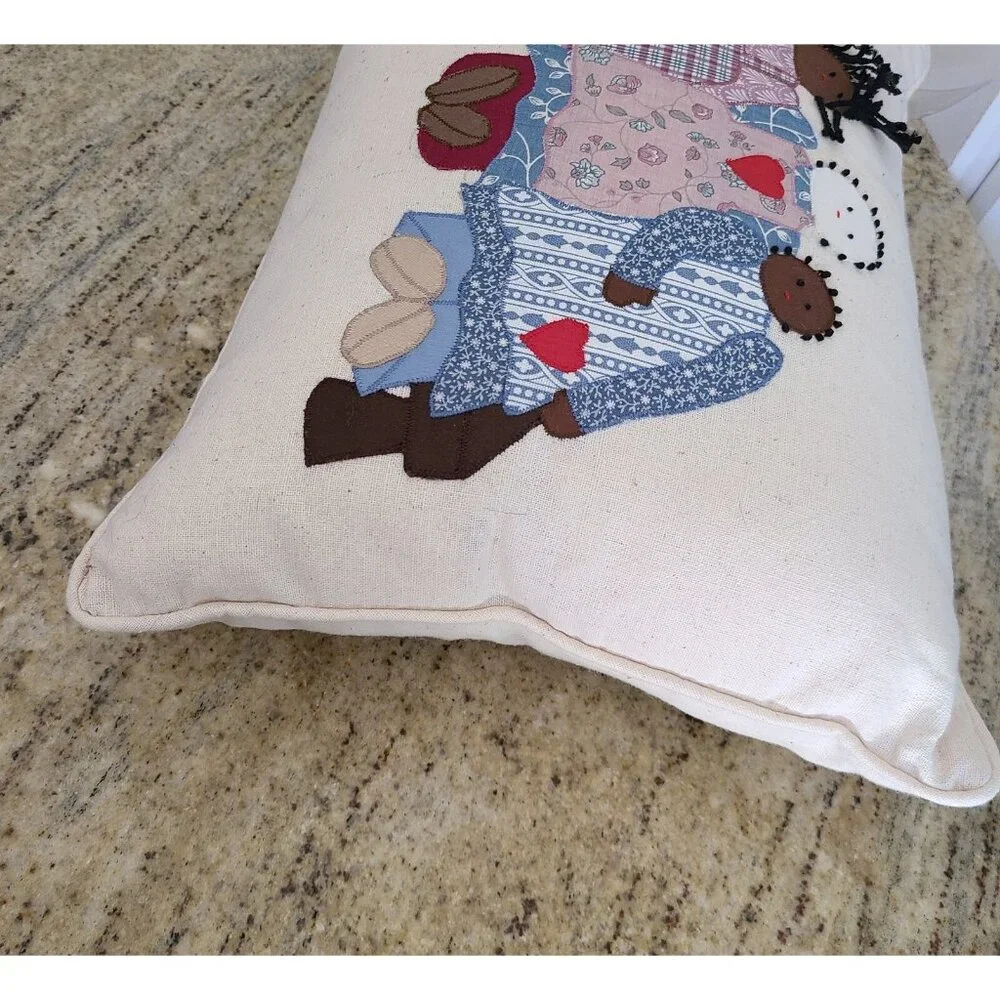 New! Southern Folk Art Handmade Multi-Racial Friendship Pillow Bantu Knots